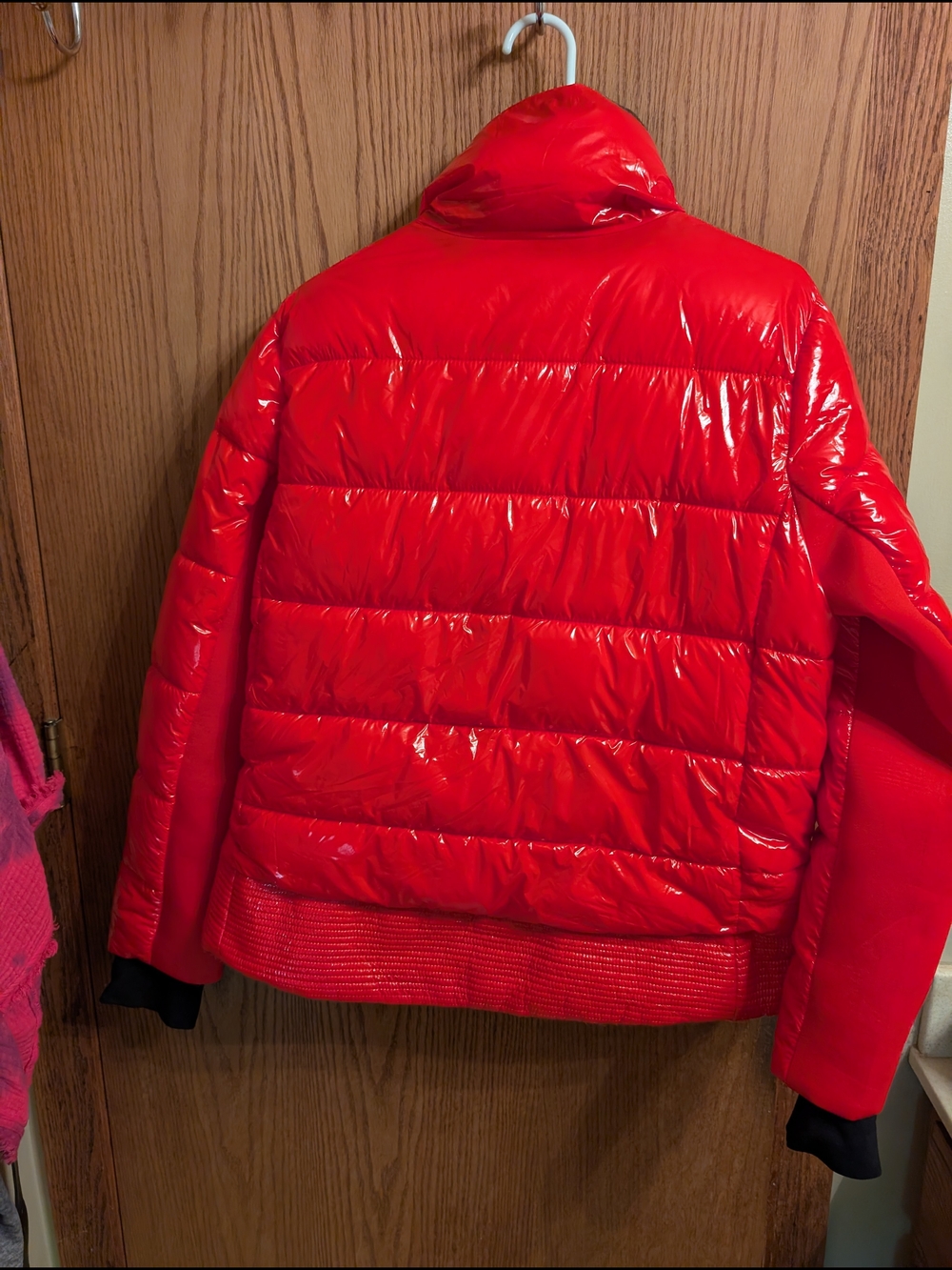 NWOT Michael Kors Laquer Red Quilted Puffer Waist Jacket - Picture 3 of 7